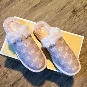 Michael Kors Rose Pink Furry Knit Slip-On Mules - 7